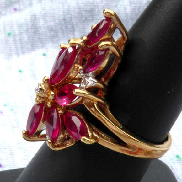QVC 925 gold over sterling silver chunky ring ruby - Picture 2 of 5